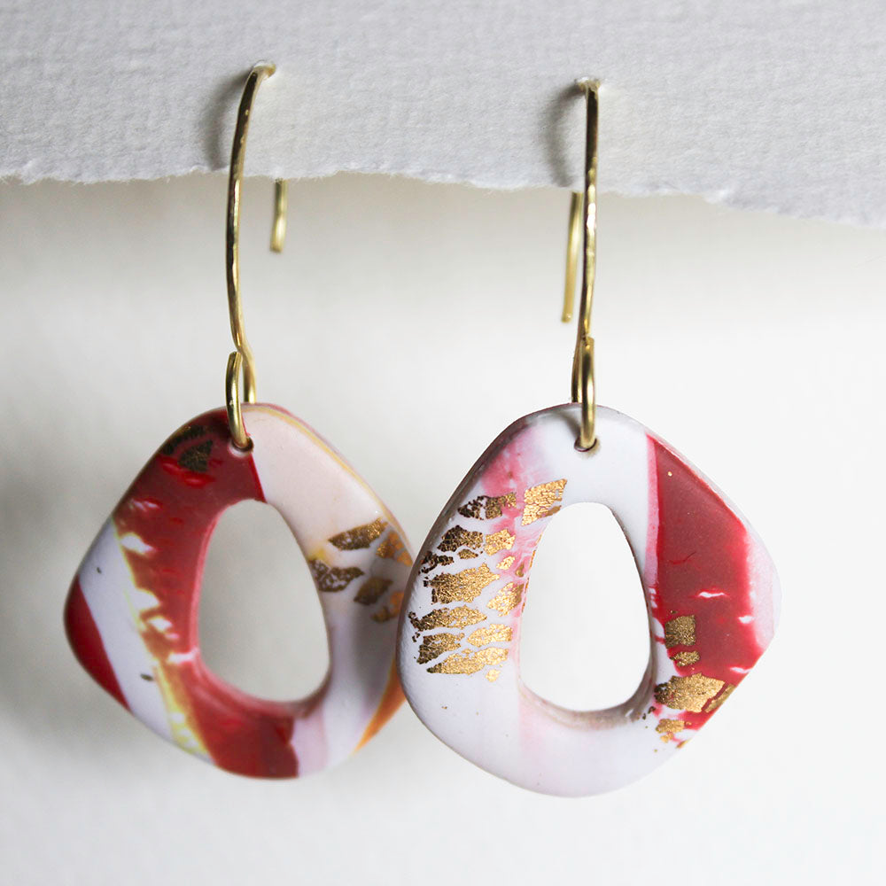 Gold filled hammered hoop earrings with Polymer Clay components