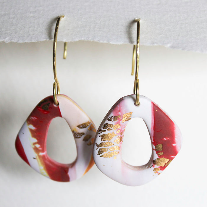 Gold filled hammered hoop earrings with Polymer Clay components
