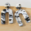 ARCHES Earrings.  White, Black, Grey and gold leaf Polymer Clay Arch earrings