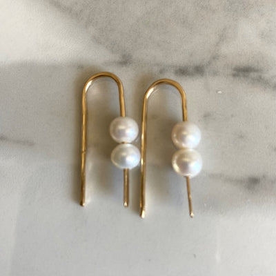 14K Gold Fill - DOS Perlas stick earrings