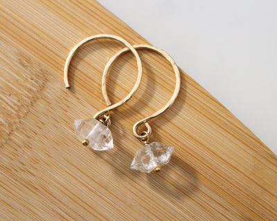 14K Gold Fill - SMALL Hammered Hoops with Herkimer Diamonds