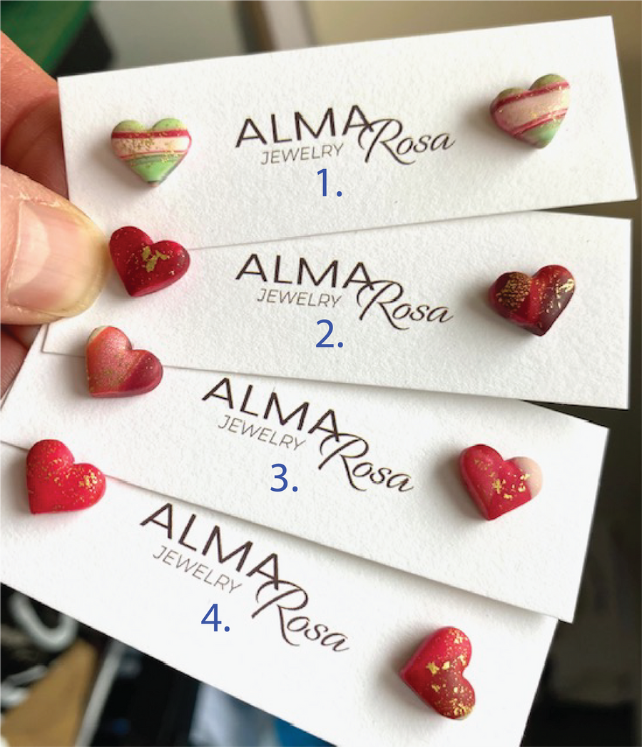 mini HEART Stud earrings with gold leaf