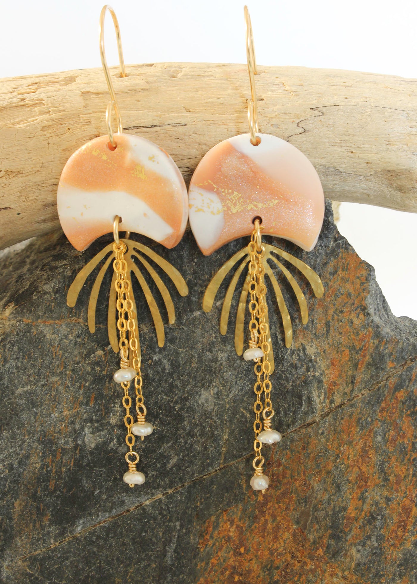 Jellyfish Earrings - Polymer Clay, brass and 14K gold fill ear wires and chain