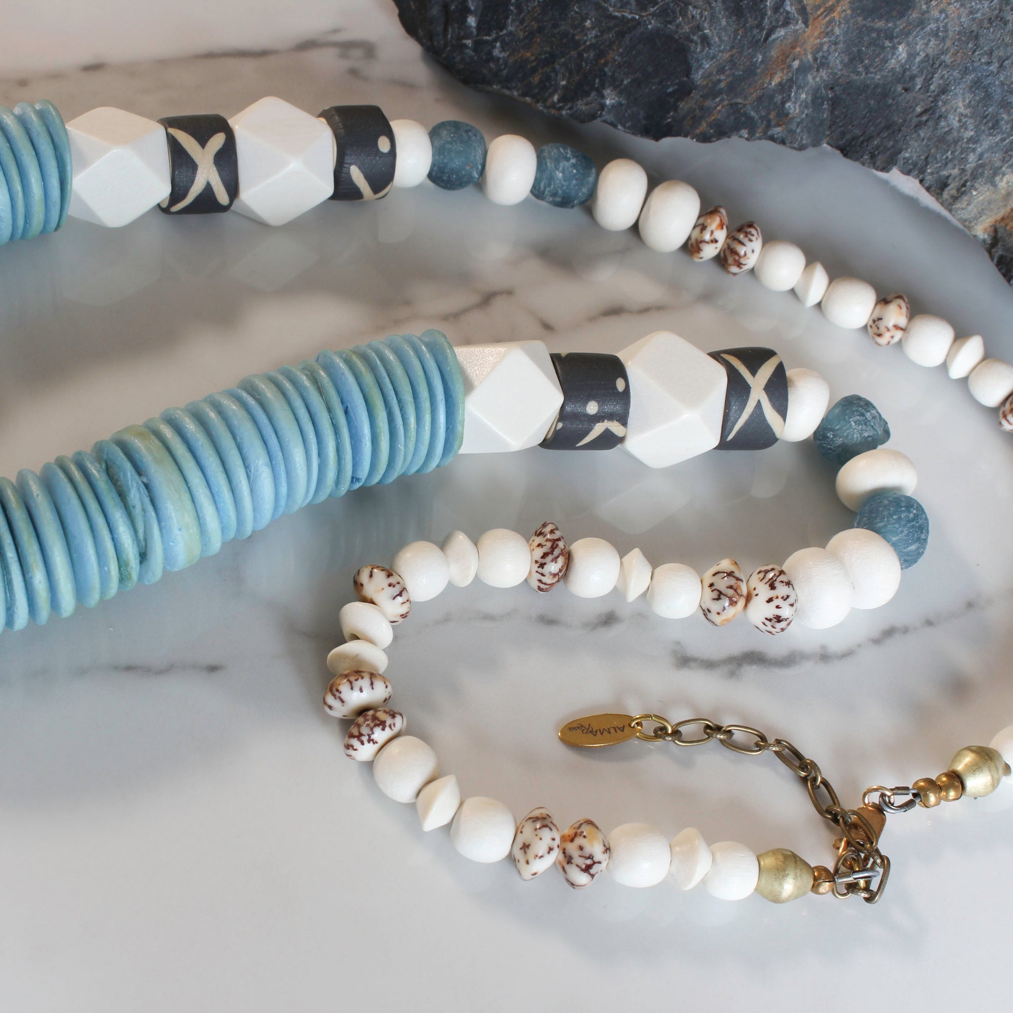 BOHO - LONG, CHUNKY STATEMENT NECKLACE - BLUE