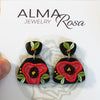 MAYA Earrings. Polymer Clay, Red Poppy Floral earrings, Flower Earrings, Dangle earrings