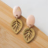 MINI LEAF Stud Dangle Earrings, Rose Quartz and Gold, Polymer Clay with Brass dangles