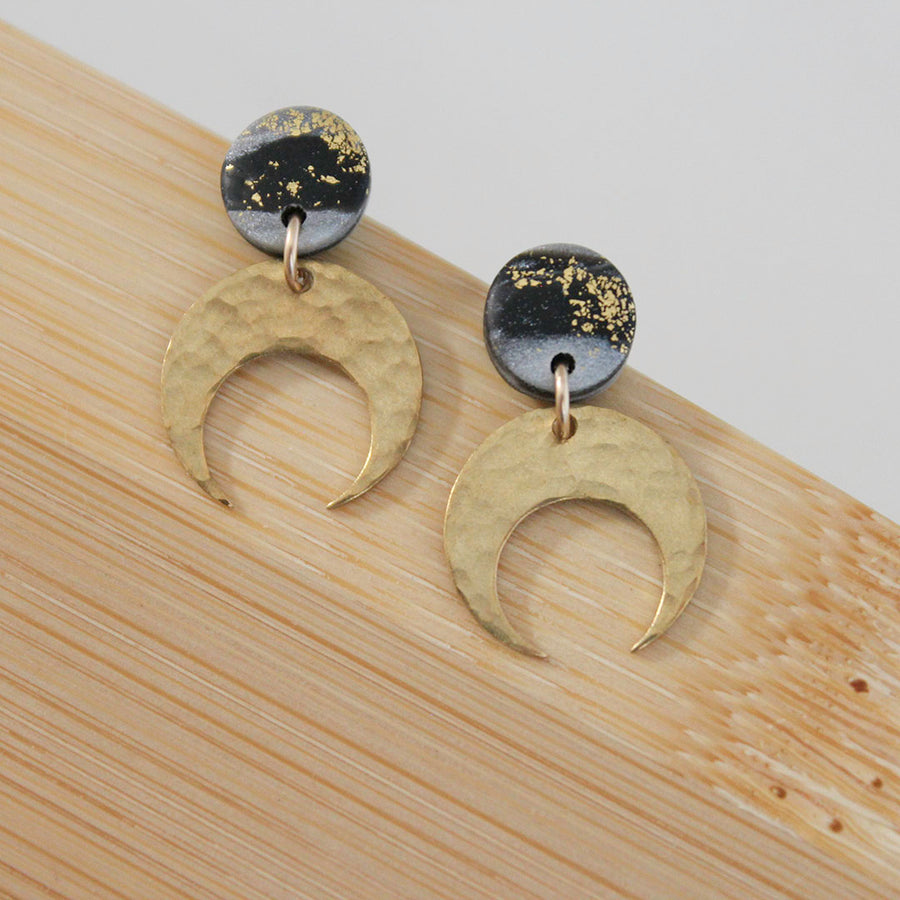 SOL Earrings. White Polymer Clay Terrazzo earrings with brass Sun Rays -  Alma Rosa Jewelry
