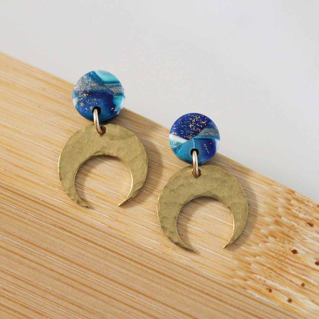 Mini Luna - Blue Lagoon Polymer Clay with Brass dangles