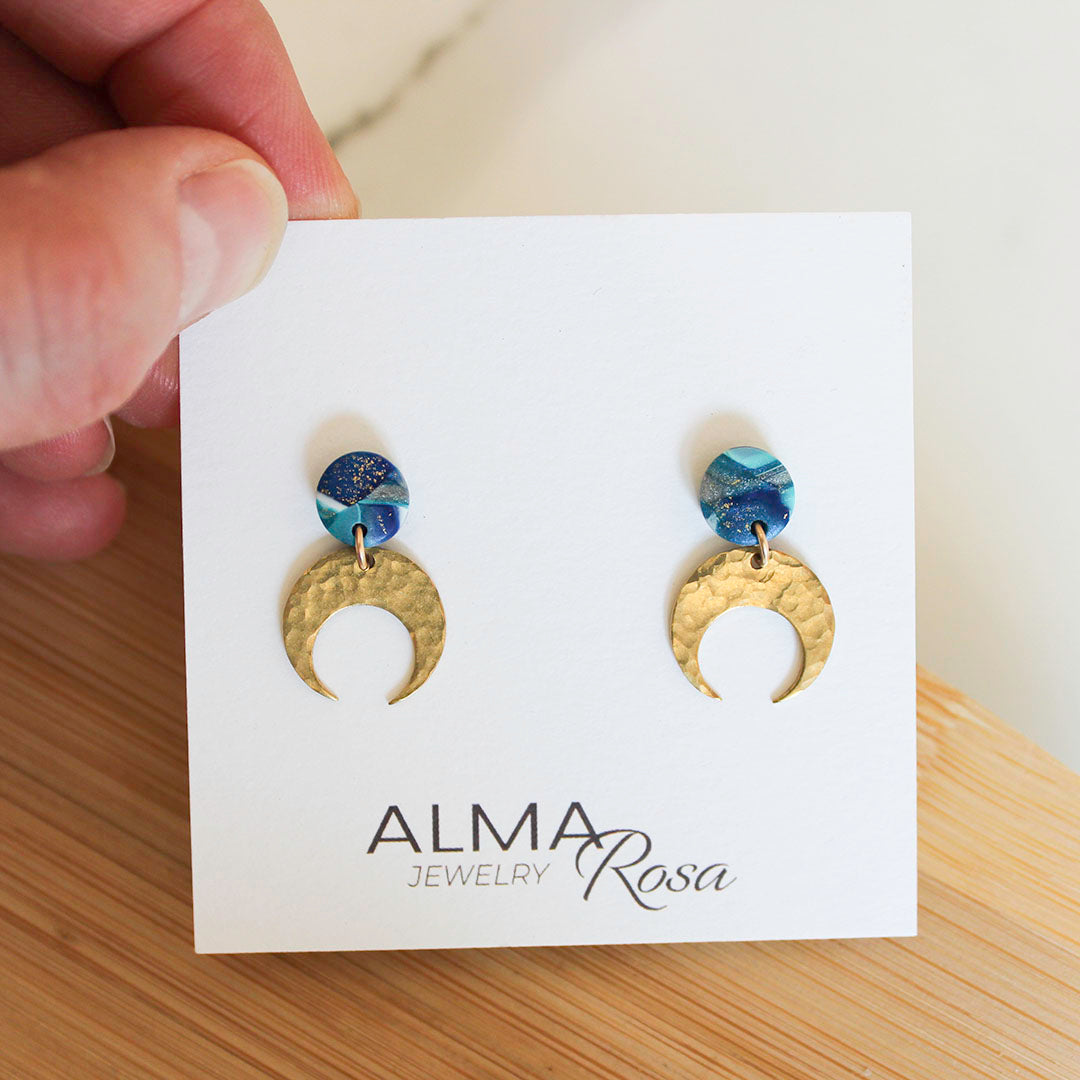 Mini Luna - Blue Lagoon Polymer Clay with Brass dangles