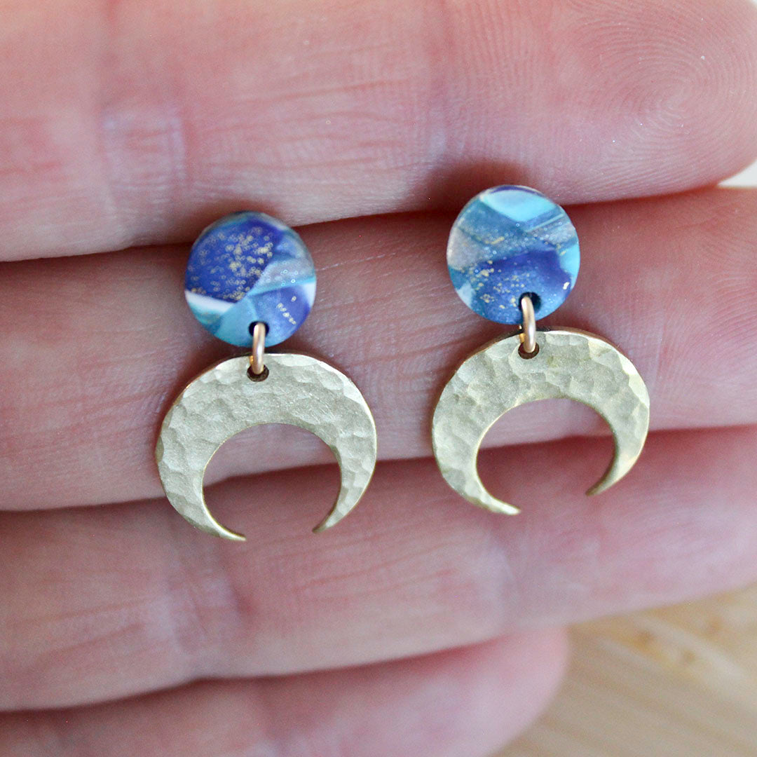 Mini Luna - Blue Lagoon Polymer Clay with Brass dangles