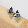 Mini Triangles - Stud earrings, Black, silver and gold Polymer Clay with Brass triangles