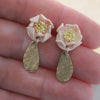 Mini 3D Flor Earrings - Blush, with hammered Brass dangles