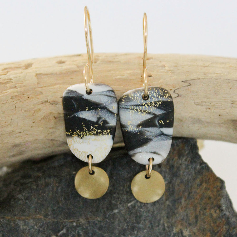 Pebble Dangle Earrings with 14K Gold Filled Ear wires - BLACK/GREY
