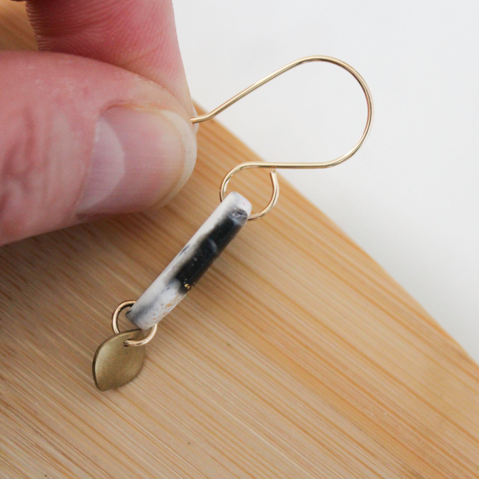 Pebble Dangle Earrings with 14K Gold Filled Ear wires - BLACK/GREY