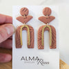 PERSONA Earrings. Textured Terracotta Polymer Clay Arch earrings with brass dangles