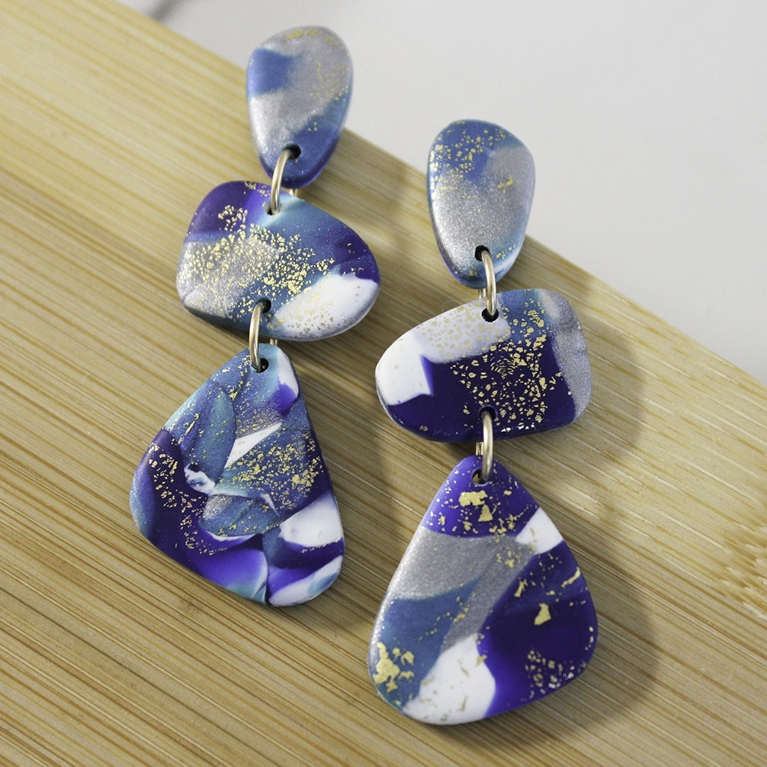 KARINA Earrings. Polymer Clay Teal & Turquoise Terrazzo earrings with -  Alma Rosa Jewelry