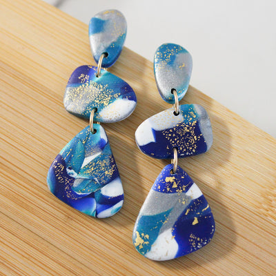 STONES Polymer Clay Earrings in irregular stone shapes.  Turquoise, Royal Blue, silver with gold leaf