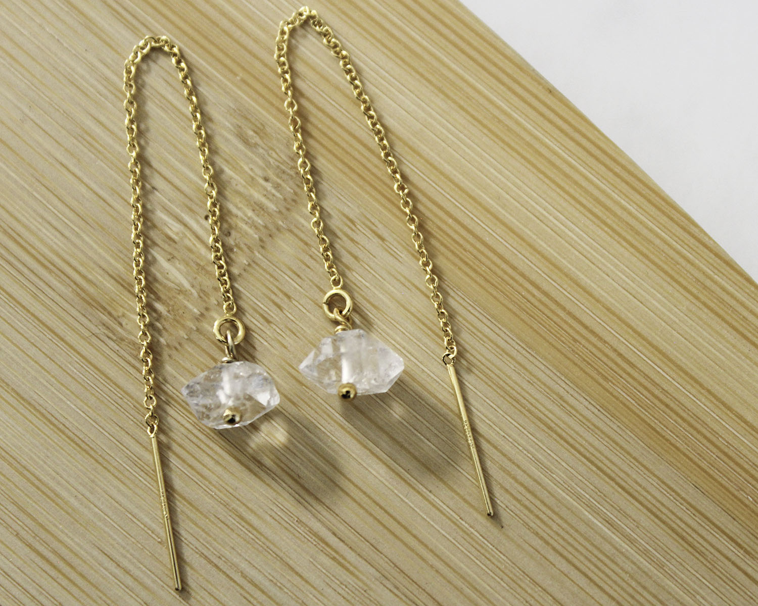 14K Gold fill Threader Earrings with Herkimer Diamonds