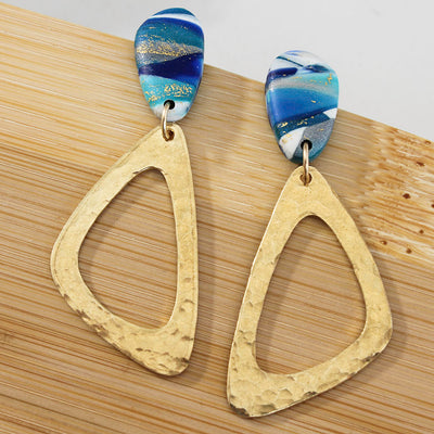 TOLMI Earrings - Turquoise and Gold Polymer Clay earrings with hammered brass accents