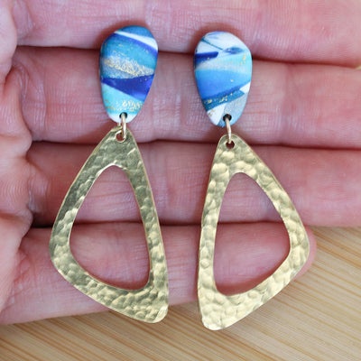 TOLMI Earrings - Turquoise and Gold Polymer Clay earrings with hammered brass accents