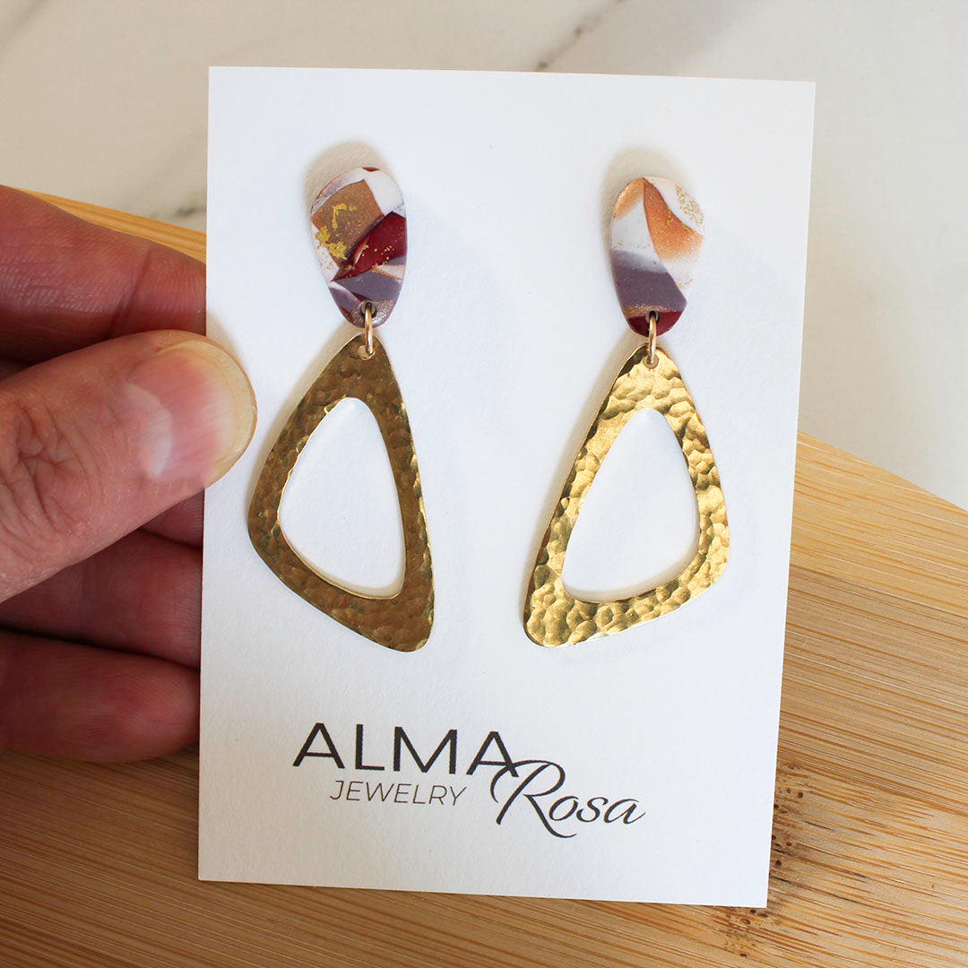ARCHES Earrings. White, pink and gold leaf Polymer Clay Arch earrings -  Alma Rosa Jewelry