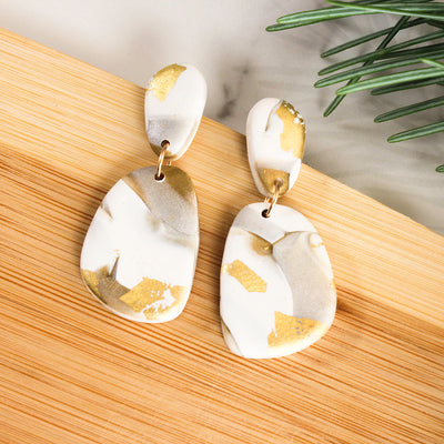 White Polymer Clay Earrings Clay Earrings Sale Earrings Polymer Clay  Earring Boho Clay Earrings Statement Earring White and Gold 