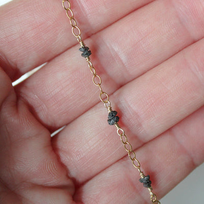 Black diamond Pairs Bracelet with 14K Gold Fill Chain