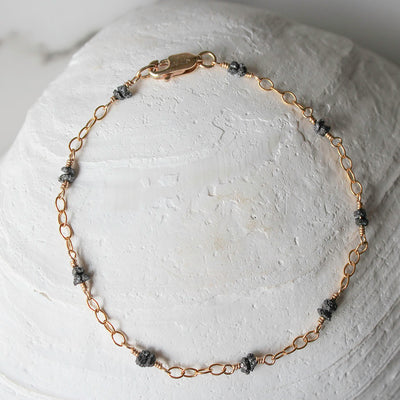 Black diamond Pairs Bracelet with 14K Gold Fill Chain