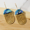 CLEO Earrings. Blue Lagoon and Gold leaf Polymer Clay statement earrings with brass Arches