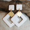 EMERY Earrings. Textured White, Polymer Clay statement Earrings with brass Dangles