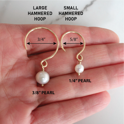 14K Gold Fill - LARGE Hammered Hoops with Freshwater Pearls