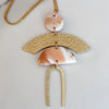 LILA Necklace.  White, pink and Gold Leaf Polymer Clay Pendant necklace with brass components