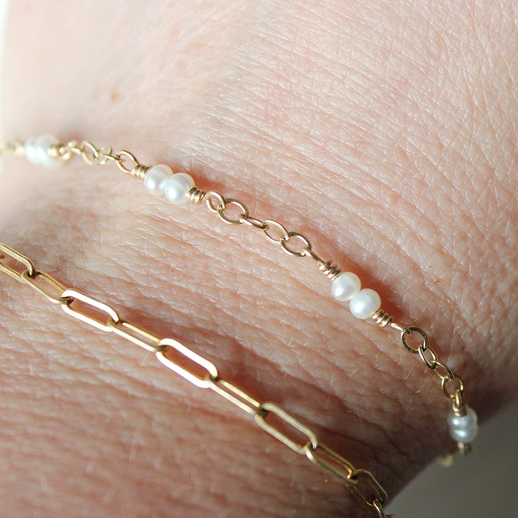 Pearl Pairs Bracelet with 14K Gold Fill Chain
