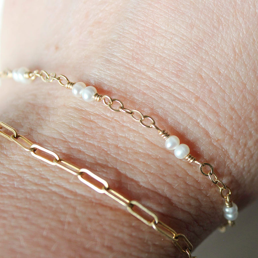 Pearl Pairs Bracelet with 14K Gold Fill Chain