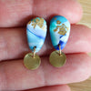 Pebble, Stud Dangle Earrings,  Blue Lagoon Polymer Clay with Brass dangles