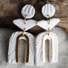 PERSONA Earrings. Textured White Polymer Clay Arch earrings with brass dangles