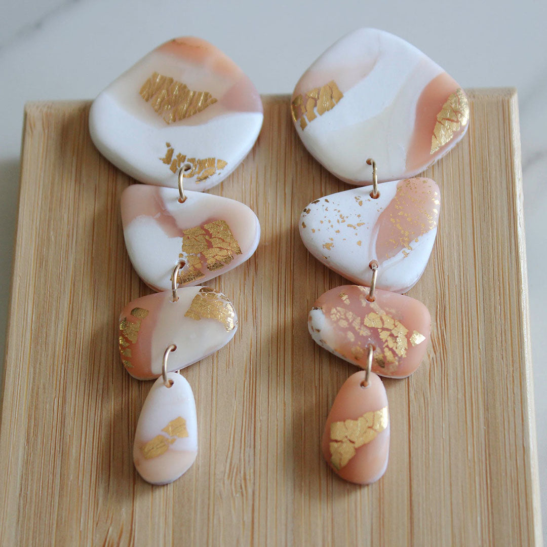 SOL Earrings. White Polymer Clay Terrazzo earrings with brass Sun Rays -  Alma Rosa Jewelry