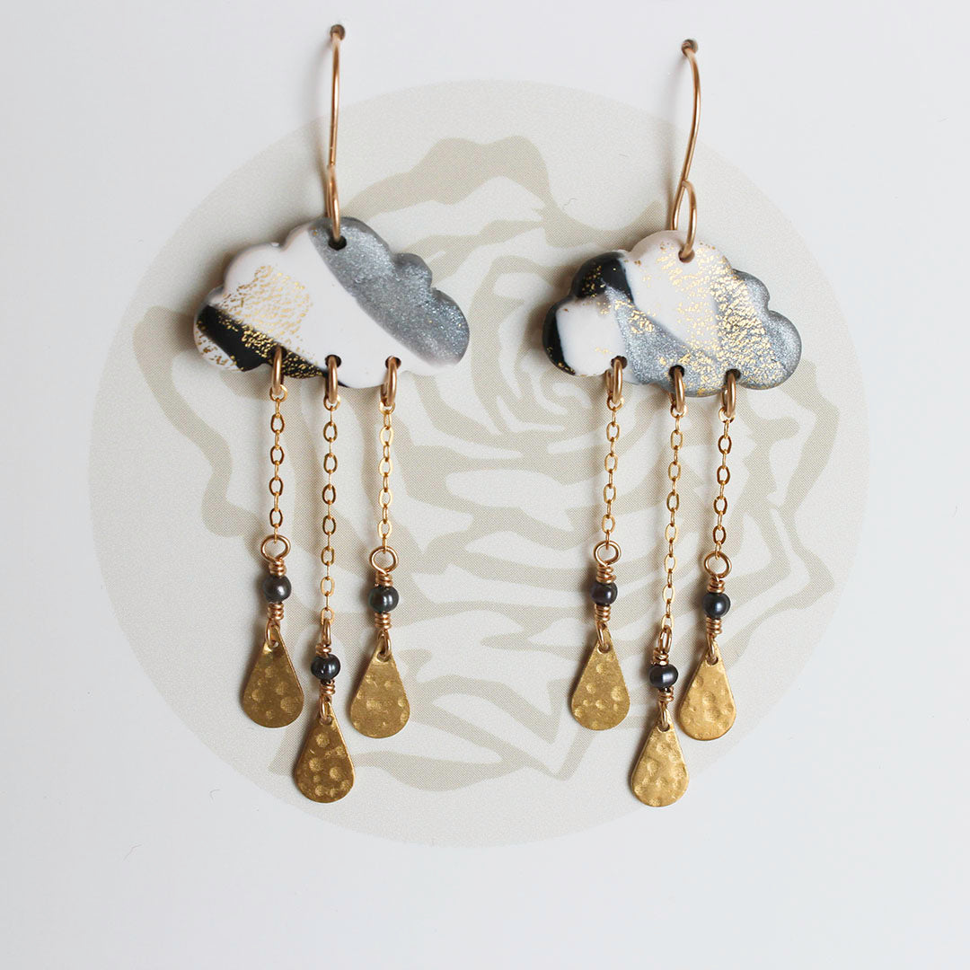 Rainy Day Earrings - Polymer Clay, brass and 14K gold fill ear wires a -  Alma Rosa Jewelry
