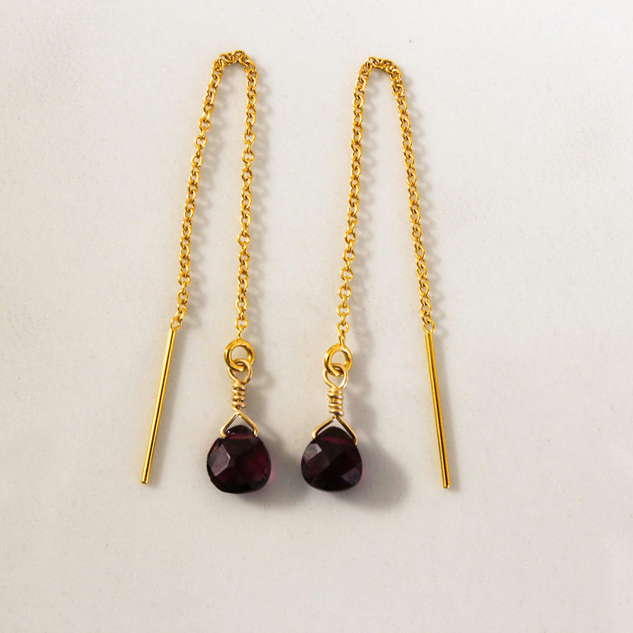 14K Gold fill Threader Earrings with Garnets