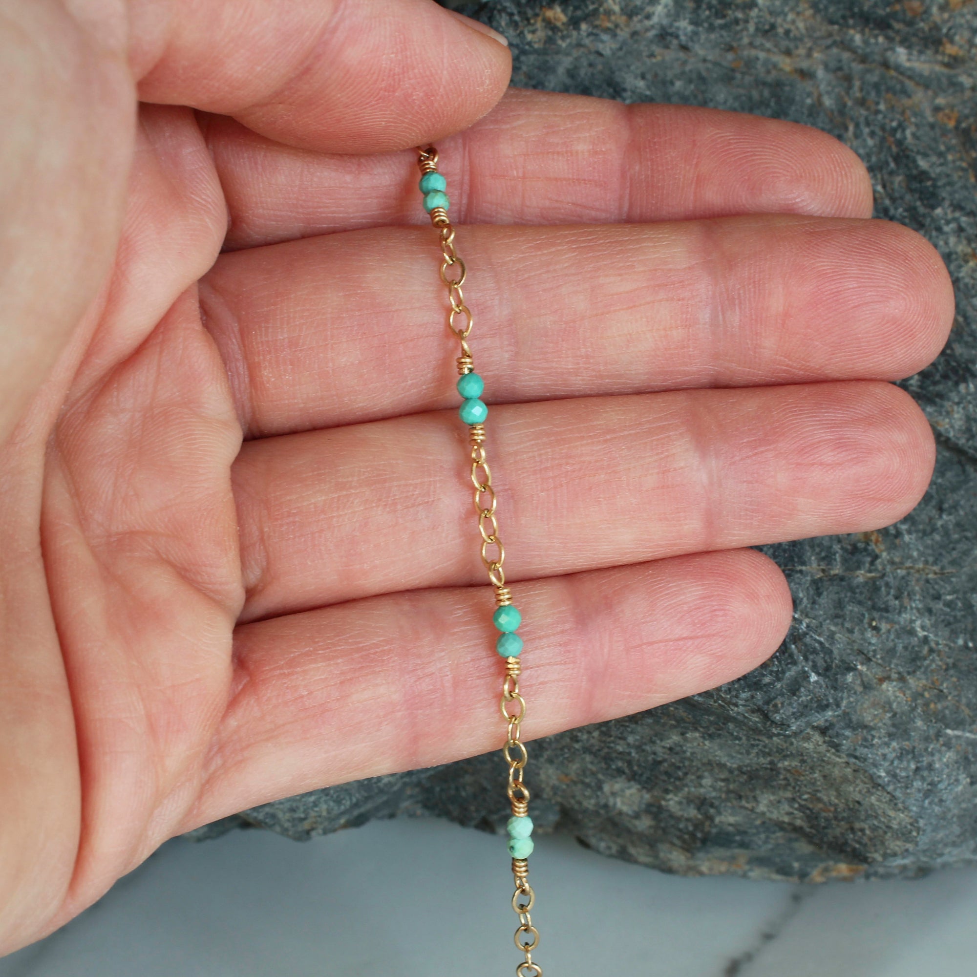 Turquoise Pairs Bracelet with 14K Gold Fill Chain