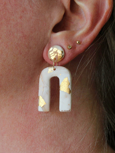ARCHES Earrings.  White, Black, Grey and gold leaf Polymer Clay Arch earrings