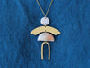 LILA Necklace.  White, pink and Gold Leaf Polymer Clay Pendant necklace with brass components
