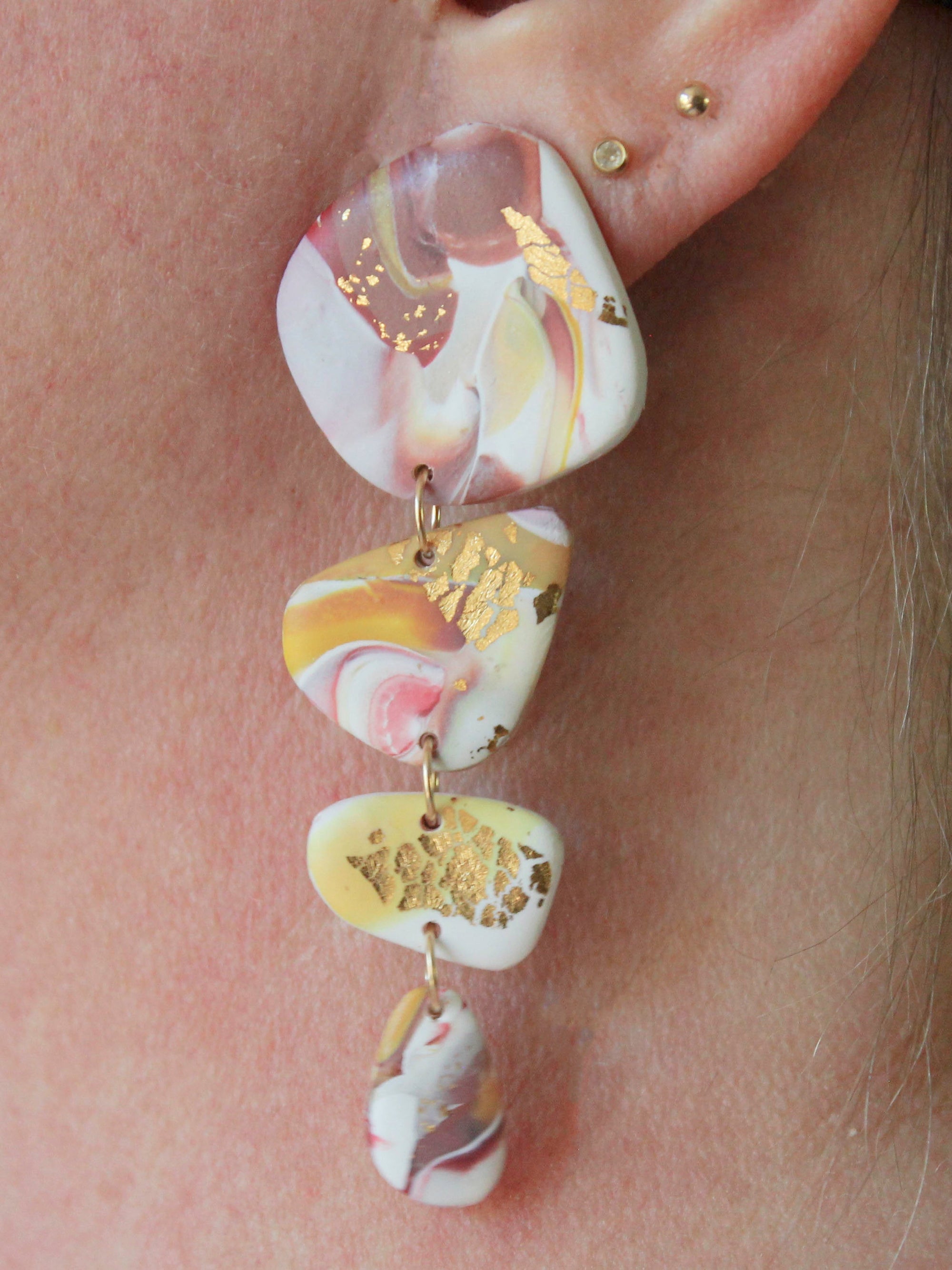 ARCHES Earrings. White, pink and gold leaf Polymer Clay Arch earrings -  Alma Rosa Jewelry