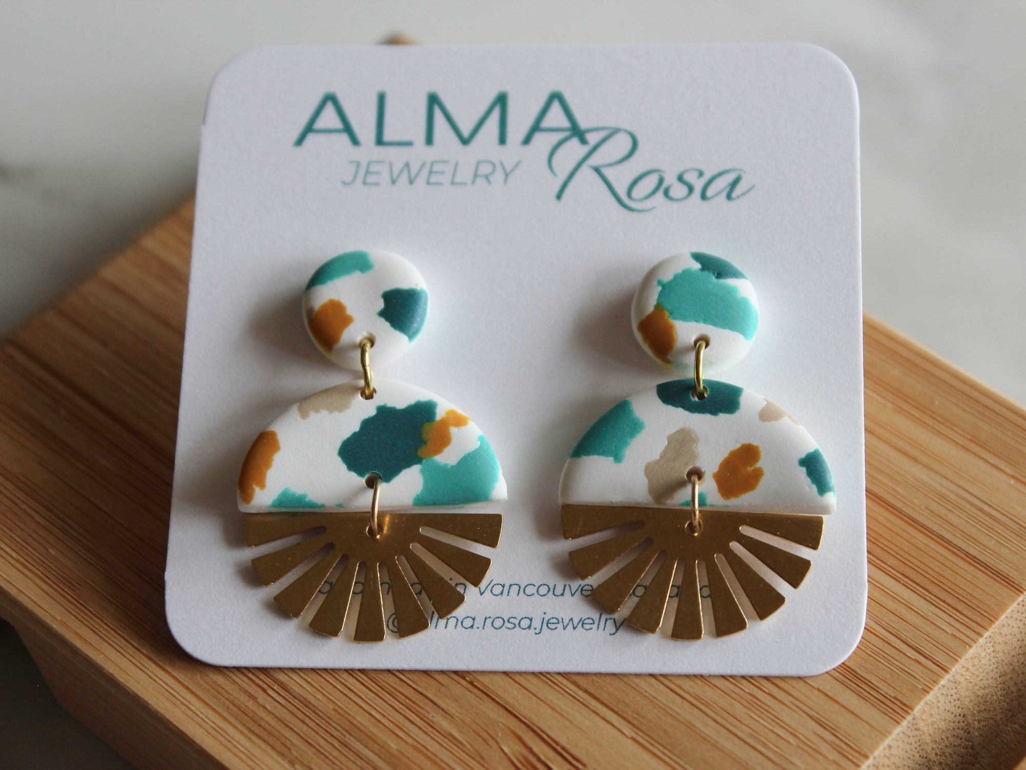 COLIBRI Earrings. White, Pink and Gold leaf Polymer Clay statement