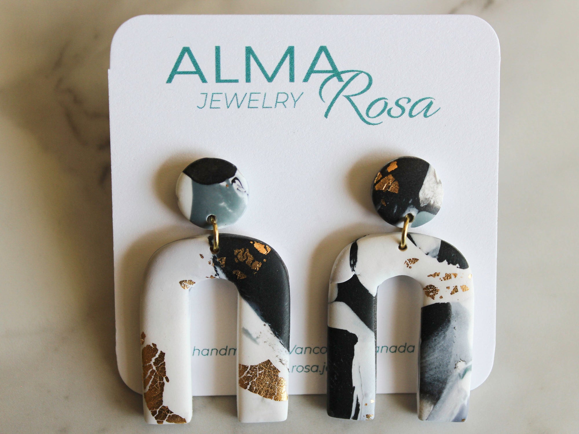 ARCHES Earrings. White, Black, Grey and gold leaf Polymer Clay Arch ea -  Alma Rosa Jewelry